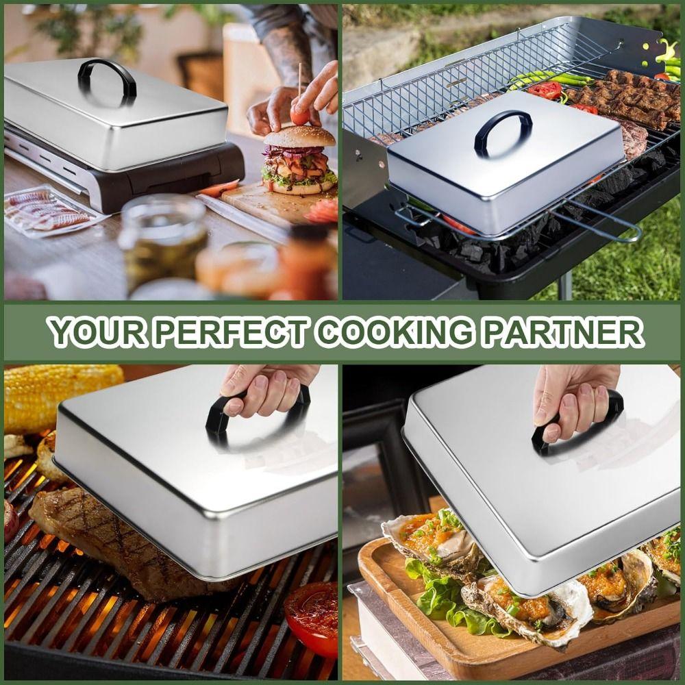 Stainless Steel Cheese Melting Dome Heat Resistant Rectangular Basting Cover  Grill Accessories