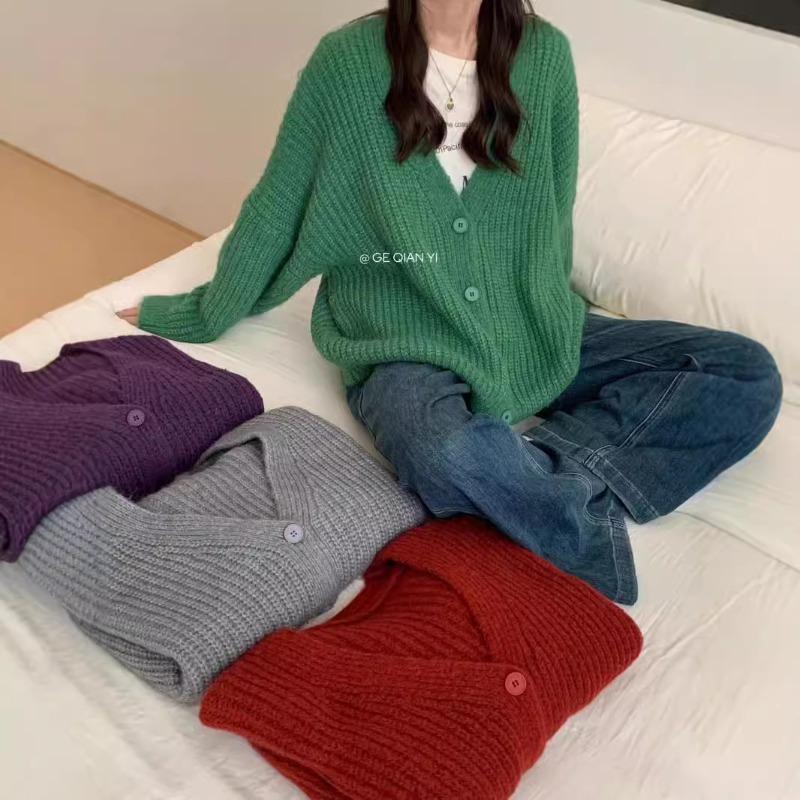 Loose and Lazy Style Soft Waxy Sweater Jacket Women's Thickened Casual Versatile Knitted Cardigan Top Women