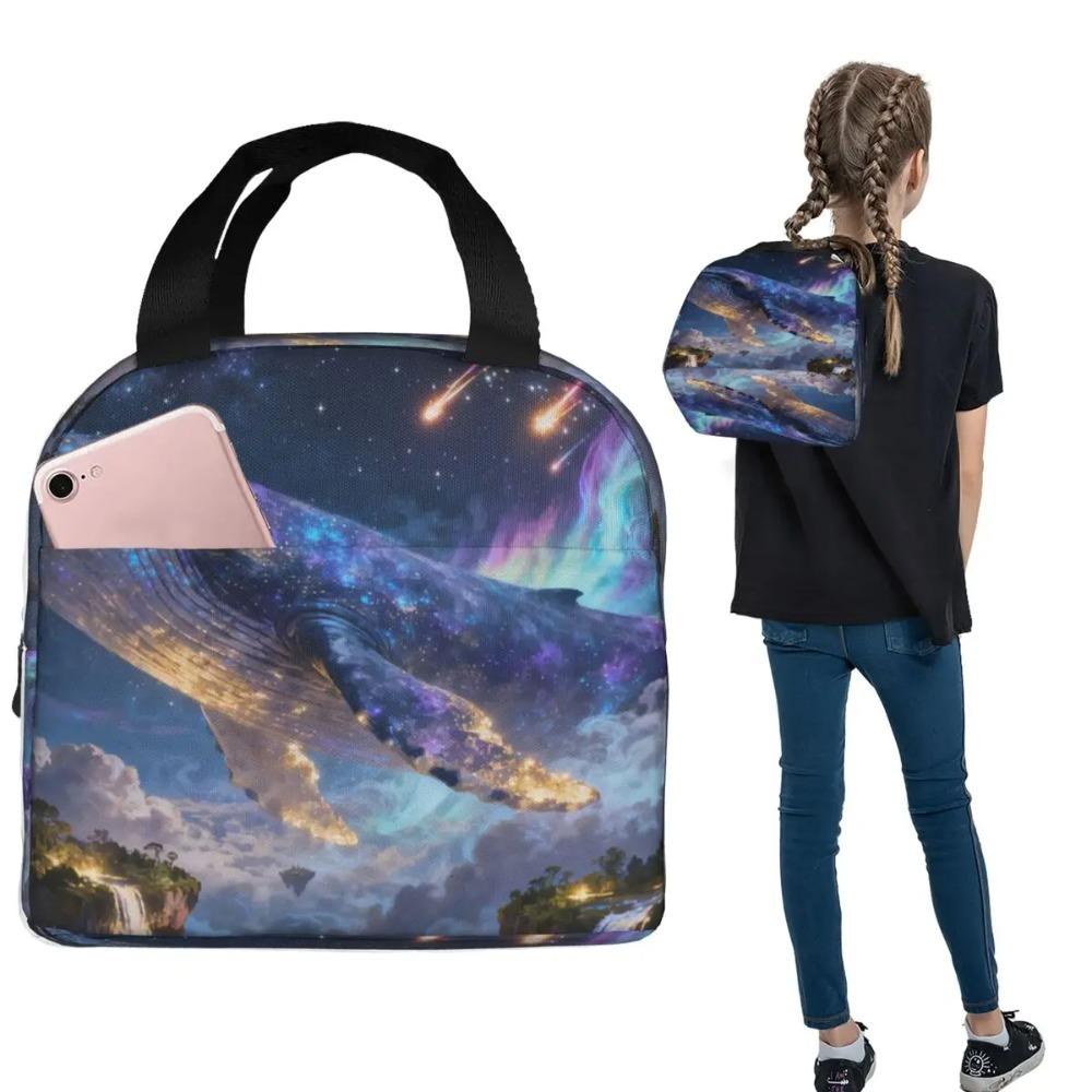 Dreamy Underwater Whale Pattern Insulated Lunch Bag for Women Kids Portable Food Boxes Thermal Lunch Box Tote