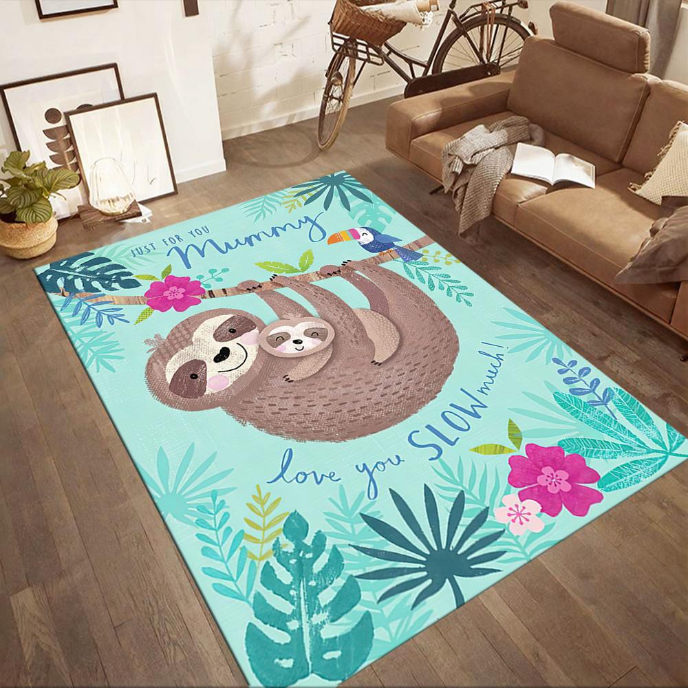 Sloth In The Jungle Square Rugs Are a Great Choice for Living Rooms, Bedrooms, Home Décor, and As Gifts.