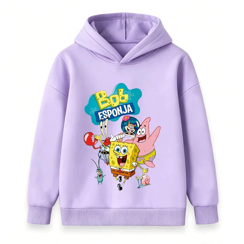 Kids Boys Girls Pullover Hoodie Cartoon Sponge Character Print Casual Soft Long Sleeve Sweatshirt for Toddlers Children Daily Wear