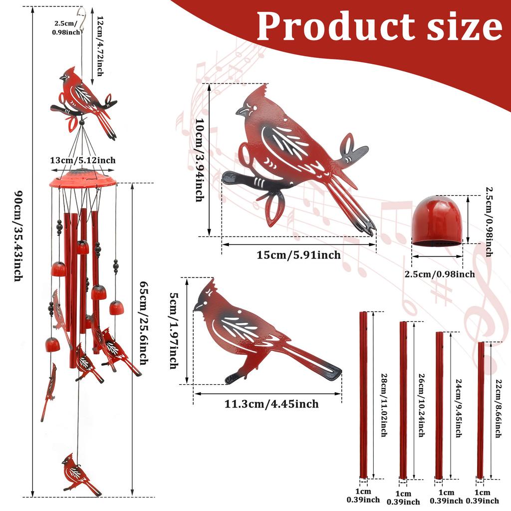 Bird Wind Chime Outdoor Hanging Decor Aluminum Tube Metal Bird WindChimes for Home Patio Tree Garden Porch Yard Decorations