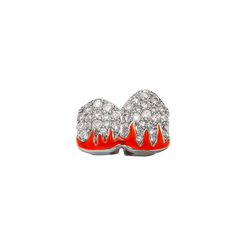 New Single and Double Flame Pattern Full Zircon Gold Teeth Halloween Hot Cosplay Versatile Dental Jewelry Braces Wholesale