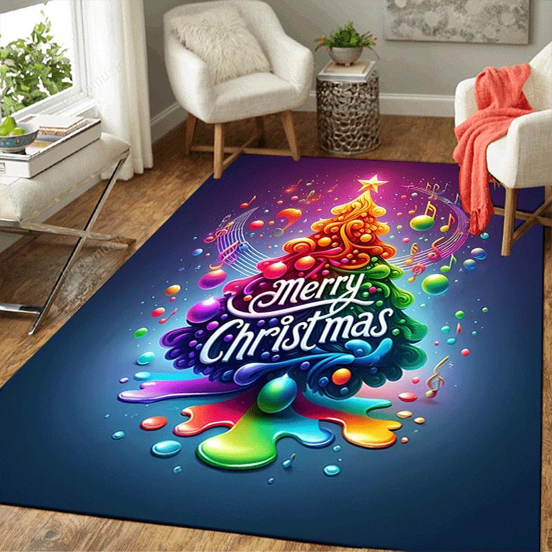 1pc Colorful Christmas tree Design Area Rug - Soft, Anti-Slip, and Durable Gaming Room Decor for Bedroom