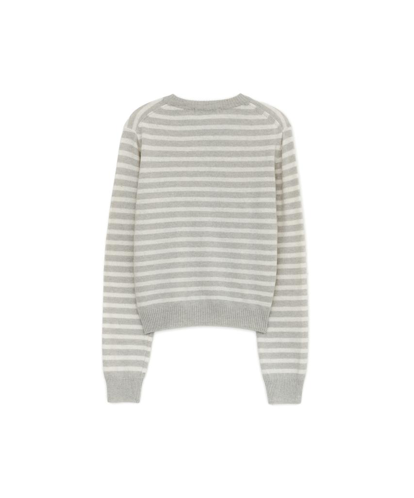 SUNBURNPROJECT Cashmere Stripe Round Cardigan, Light Gray