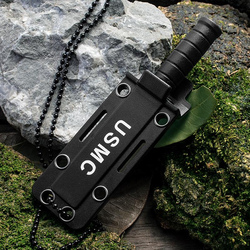 Survival Straight Knife Sawtooth Blade  Portable Mini Necklace Tactical Knife for  Hunting Camping with Scabbard