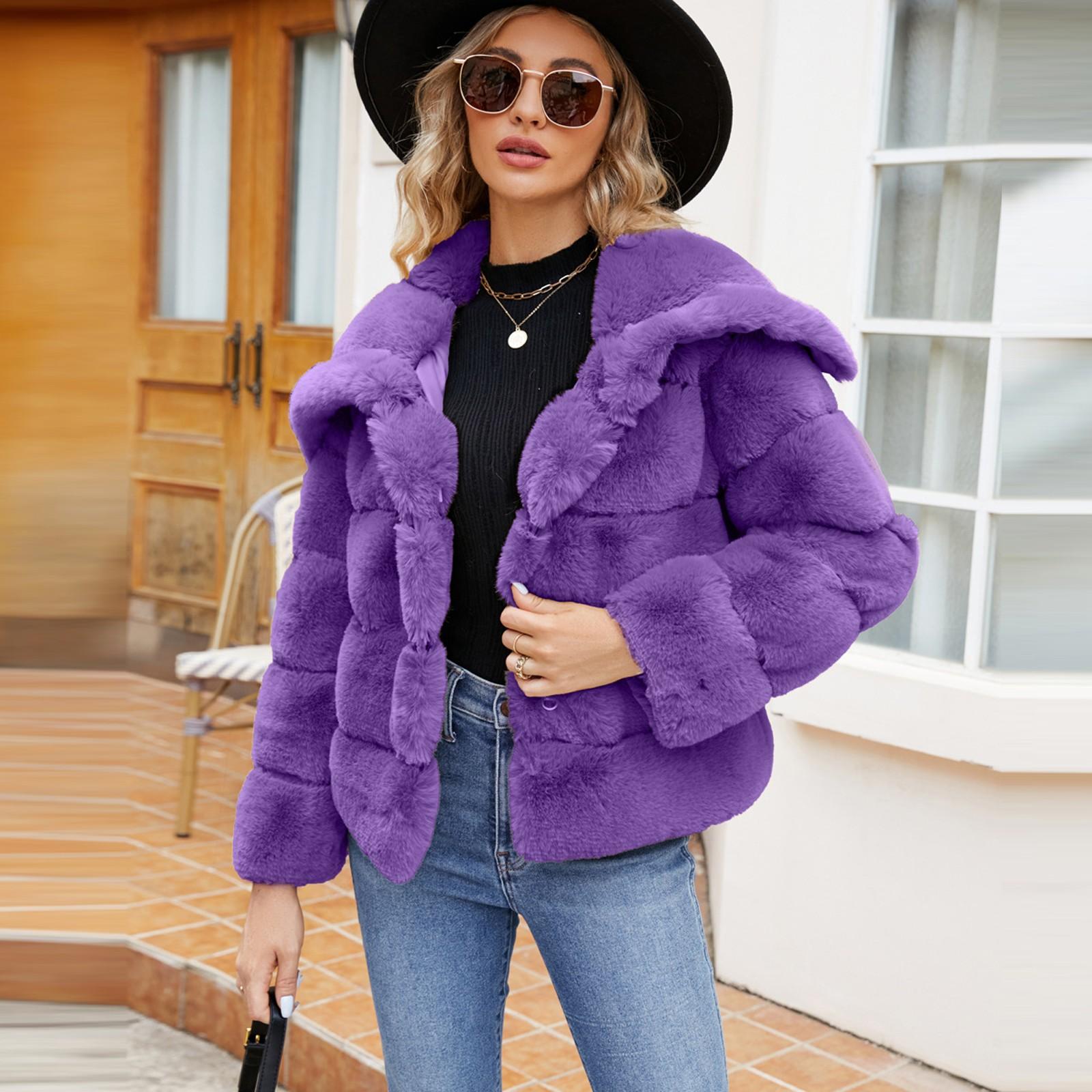 

Женская модная повседневная короткая куртка из искусственного топа XL фиолетовый