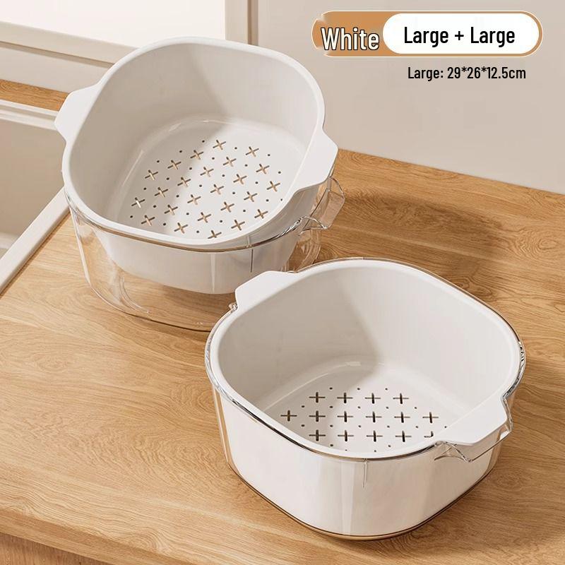 Double-Layer Kitchen Drain Basket for Fruits & Vegetables - Food-Grade Storage & Strainer