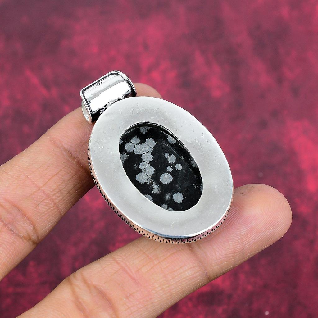 Hänge av snöflingeobsidian, 925 sterling silver, ädelsten, handgjort, delikat smyckeshänge, för henne