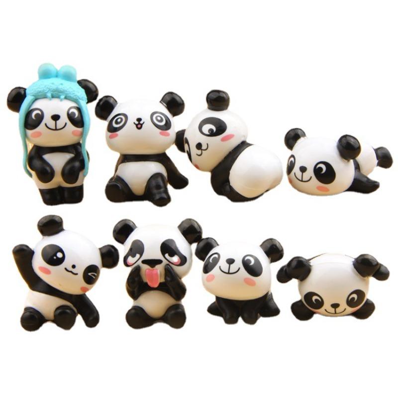 8 Three-dimensional Creative Small Cute Plastic Panda-shaped Figurines and Micro-landscape Decorative Figurines