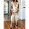 Y1 Summer Loose Vacation V-neck Top Wide-Leg Pants Two-Piece Women's Fashion Western Set