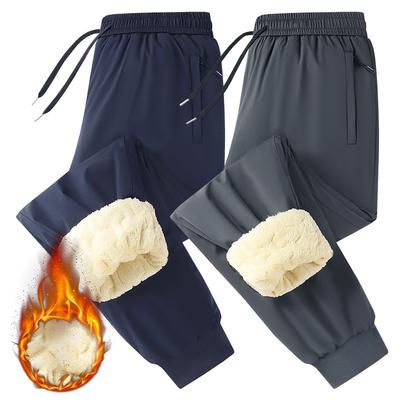 Winter Men's Drawstring Pocket Fleece-Lined Cuffed Casual Pants Comfortable Plush-lined Outdoor Trousers Male Thermal Pants