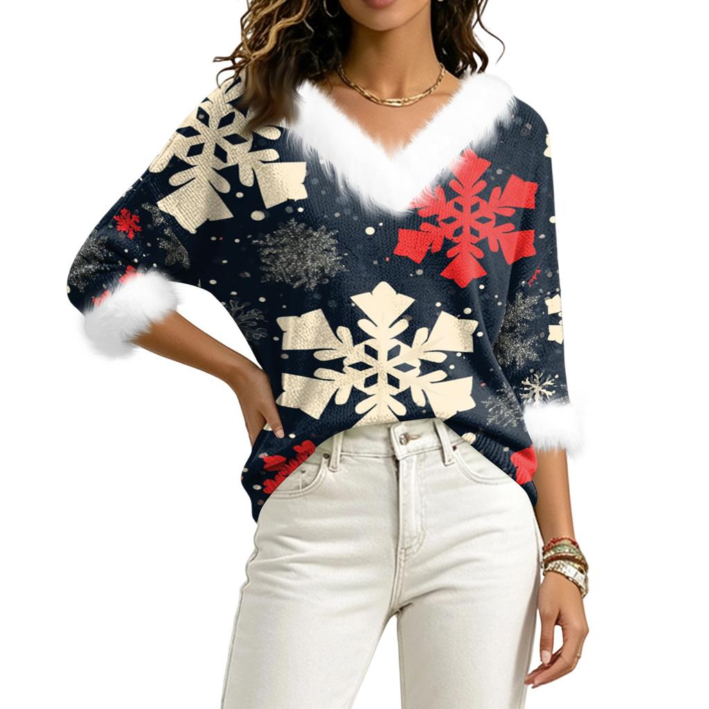 Christmas V-Neck Top with Elegant Cut for Party, Date and Everyday Wear