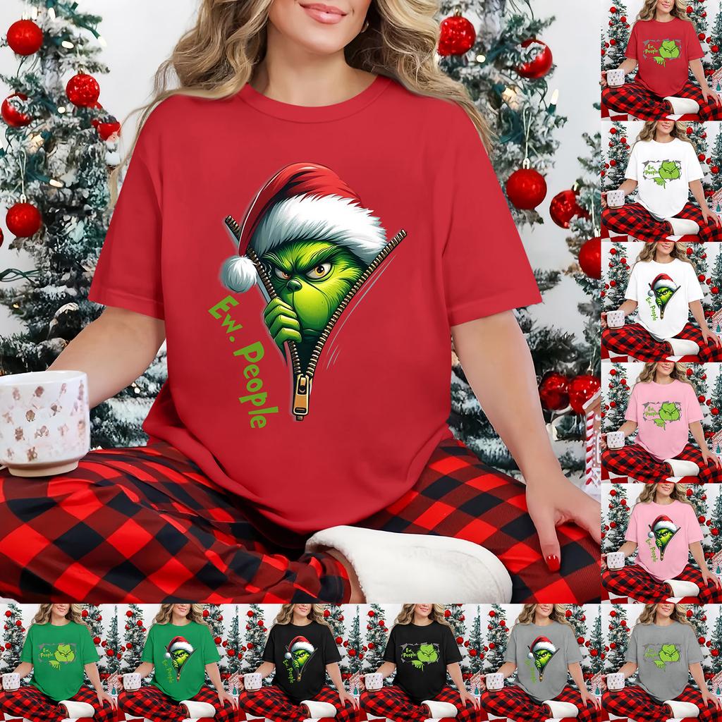 Women's Casual Printed T-Shirt Round Neck Pullover Short Sleeve Top