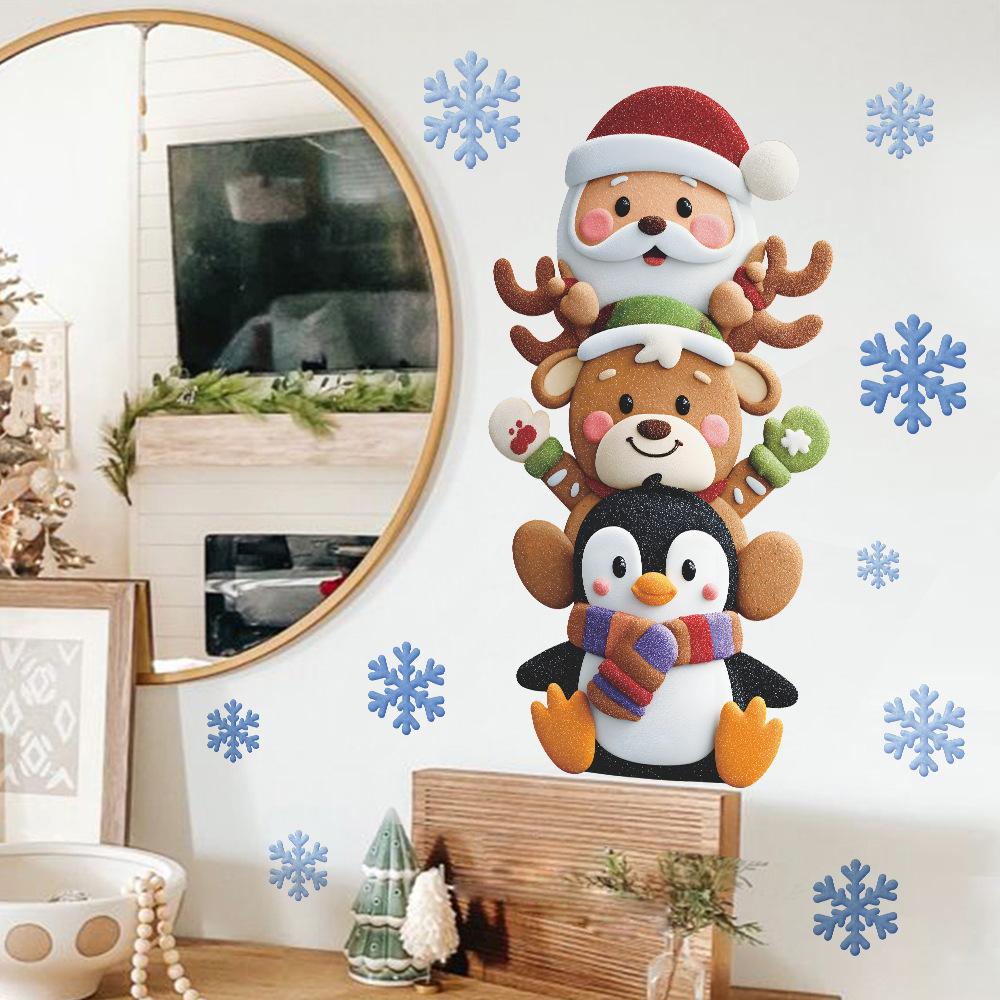Cartoon Santa Claus, Penguin, Elk and Snowflake Home Holiday Decorative Wall Stickers