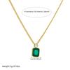 Luxus Temperament Geometrische Quadratform Goldrand Grüner Edelstein Zirkon Anhänger Halskette für Damen Edelstahl Schmuck