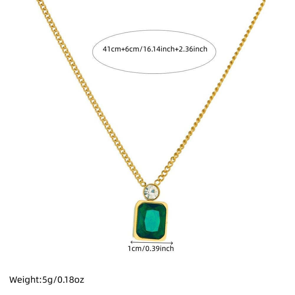Luxus Temperament Geometrische Quadratform Goldrand Grüner Edelstein Zirkon Anhänger Halskette für Damen Edelstahl Schmuck