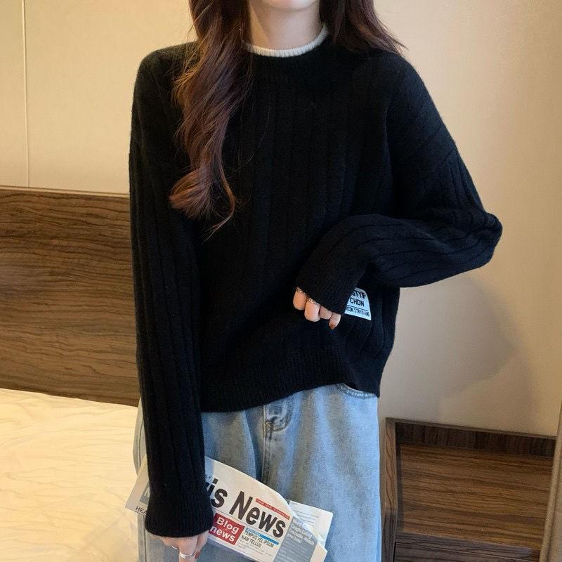 

Женский свободный укороченный свитер с вертикальными полосками Весна и Осень Нишевый Уникальный Дизайн Универсальный Вязаный Топ для Верхней и Нижней Носки XL