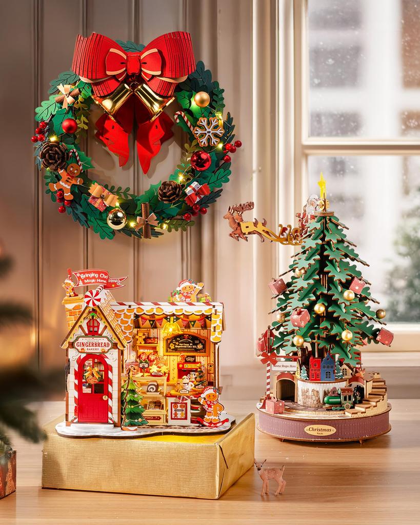 Rolife Miniature House Dollhouse Christmas DIY LED 3D Handmade Dollhouse Wooden Illustrated Instructions Entryway Interior Creates Entryway For and