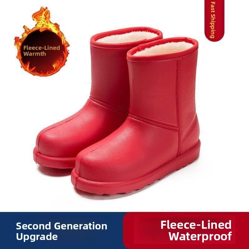 Thiened Fce Lined Anti-Slip Waterproof Cotton Rain Boots Men Women Autumn Winter Booties One-Piece Fce Thi Bot R... 38