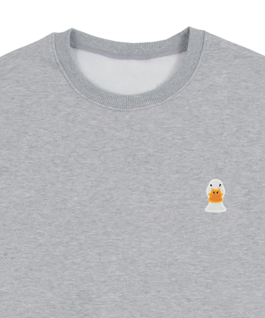 GRAVER [Unisex] Duck Face Embroidered Smile Sweatshirt_Gray