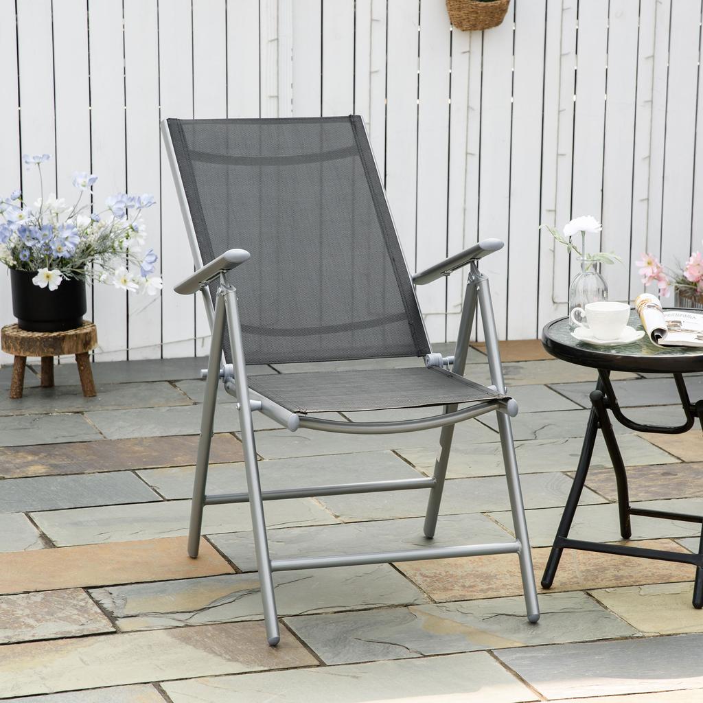 Folding Garden Chair in Aluminium and Textilene with Backrest Adjustable to 7 Levels, Black 65x55x85-105cm