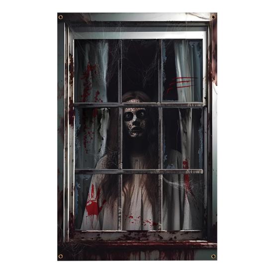 

Украшение занавеса на Хэллоуин Кровавое оконное покрытие Страшный силуэт окна на Хэллоуин Плакат для D