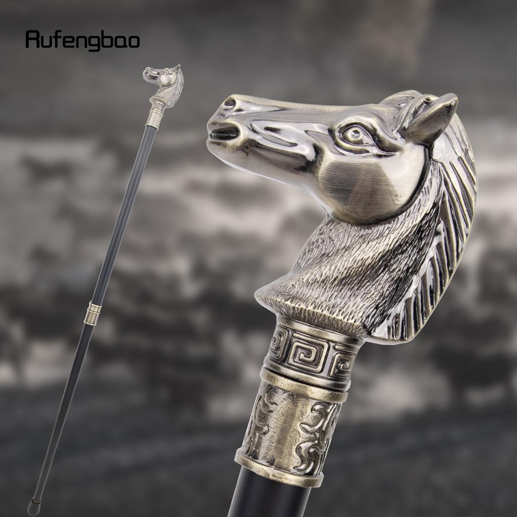 Bronze Color Race Horse Bristle Head Animal Fashion Stick Decorative Cospaly Vintage Party Fashionable Walking Cane Crosier 93cm