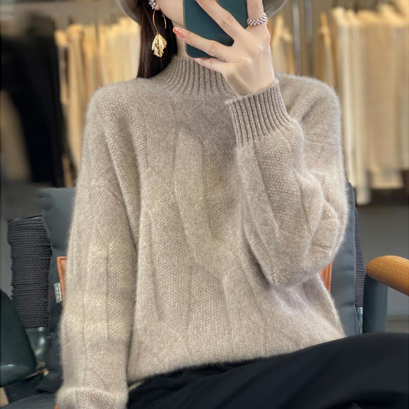 Women's Pullovers Winter Soft Merino Wool Sweater Half High Neck Thick Cashmere Sweater