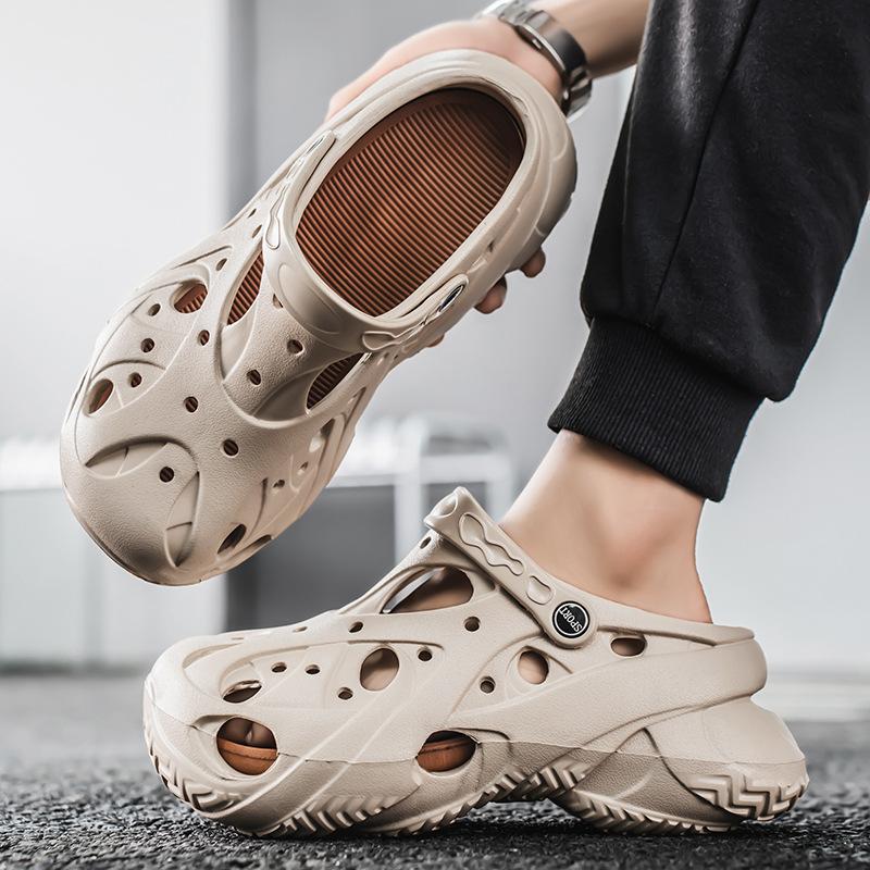 Slippers Men'S Anti-Skid Hole Shoes Indoor Home Thick Sole Heightening Beach Sandals