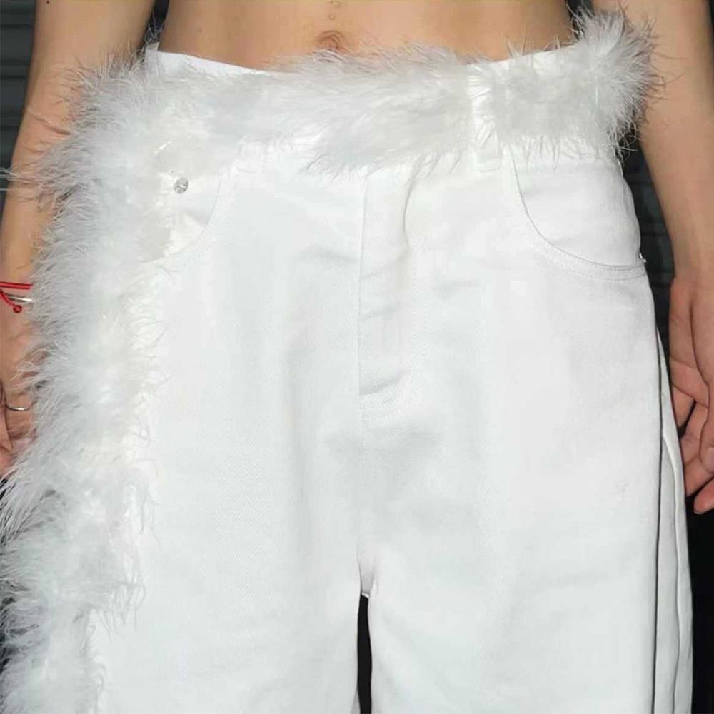 Y2K Punk Fur Belt Fluffy Hiphop Jeans Belt Jeans Pants Decor Soft Plush Belt