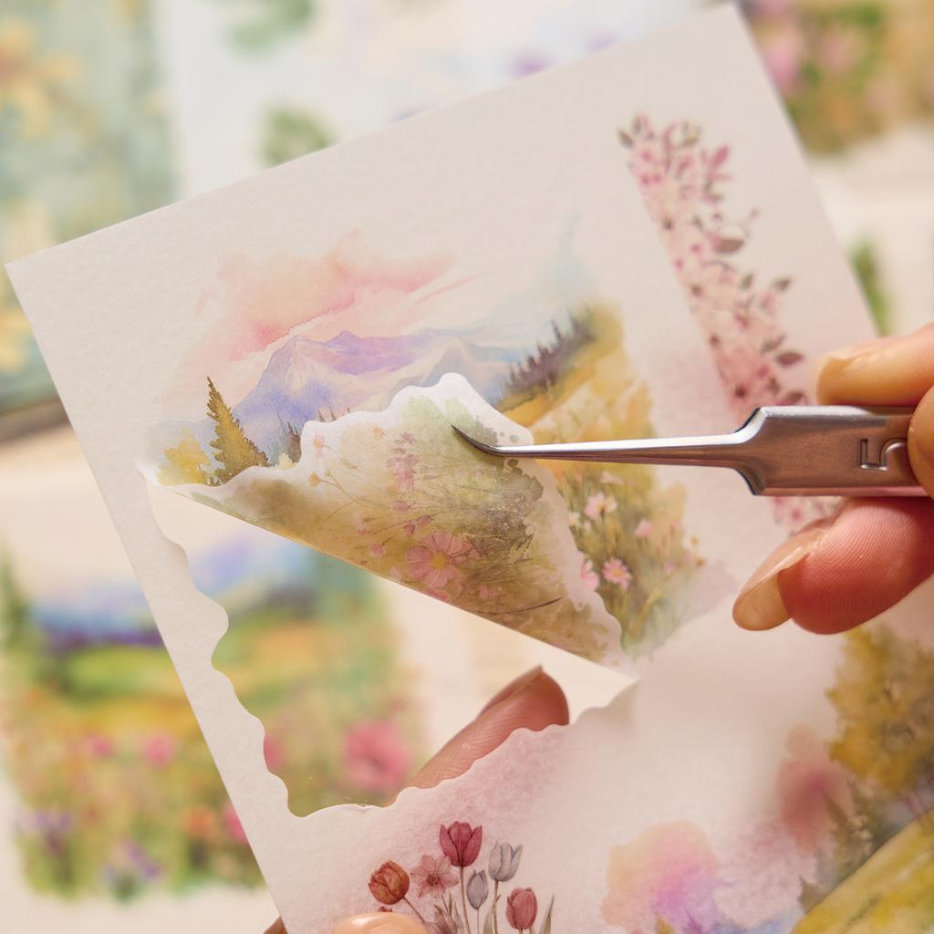 PET Sticker Material Package Aurora Sheet Feather Series European and American Retro Landscape Handbook DIY Decorative Stickers