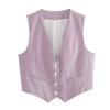 Spring and Summer New Women's Clothing Minimalist Style V Neck Sleeveless Decorated Row Button Short Candy Color Vest Jacket 2347888