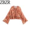 Zbzr Spring New Arrival Women's Clothing Fashion Style Round Neck Paisley Print Bell Sleeve Ruffles Loose Tops