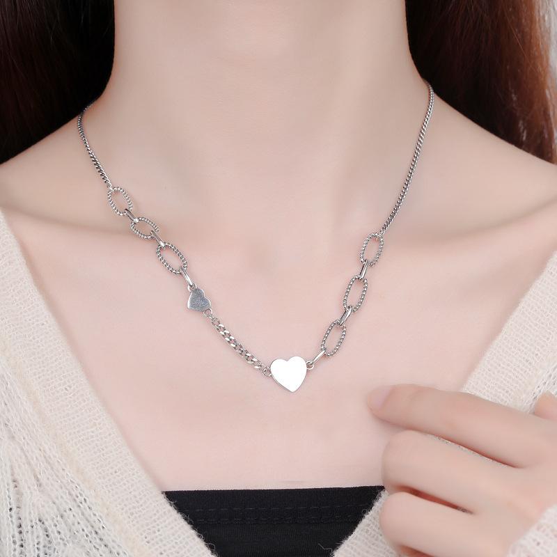 

New Simple Creative Size Love Female Fashion 925 Sterling Silver Jewelry Glossy Heart Clavicle Chain Pendant Necklaces TYB390 срібний