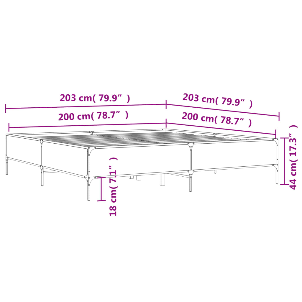 Bed Frame in Sonoma Oak Finish 200 x 200 cm Made of Engineered Wood and Metal