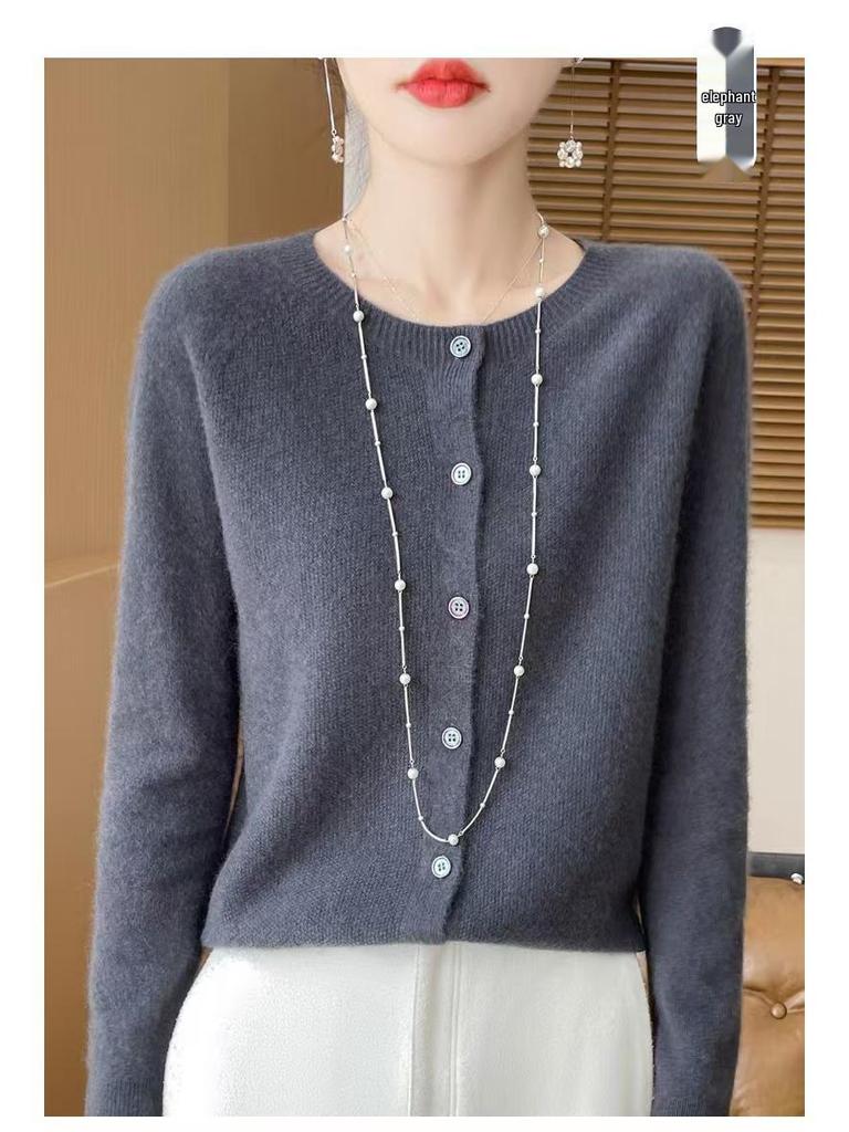Women's 100% Wool Solid Color Cardigan Sweater - Autumn Collection