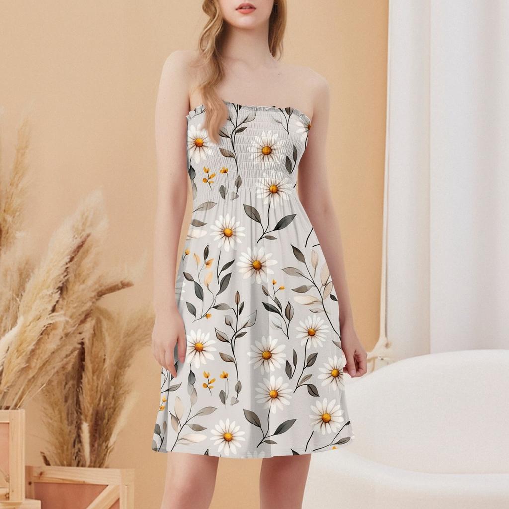 Modisches Damen Freizeit Tube Top mit Aufdruck Ärmelloses Kleid