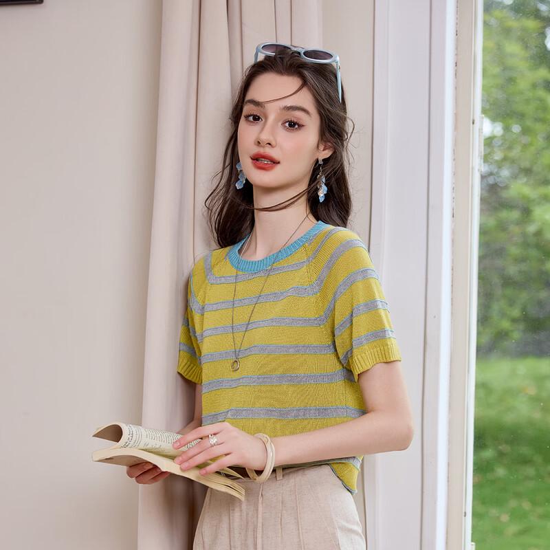 Bailuyu Retro Striped Short Sleeve Knit Top