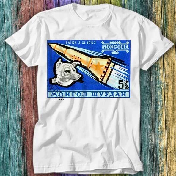 

1963 Mongolia Laika First Dog in Space Postage T Shirt Top Tee 544 XL
