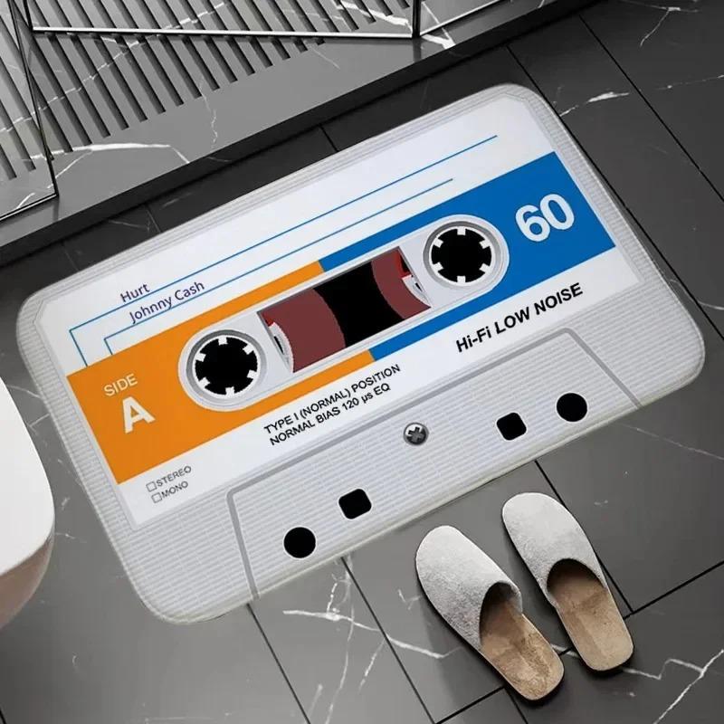 Vintage Cassette Tape Living Room Door Mat Carpet Retro Music Theme Design Anti-slip Rug Classic Tape Pattern for Home Decor