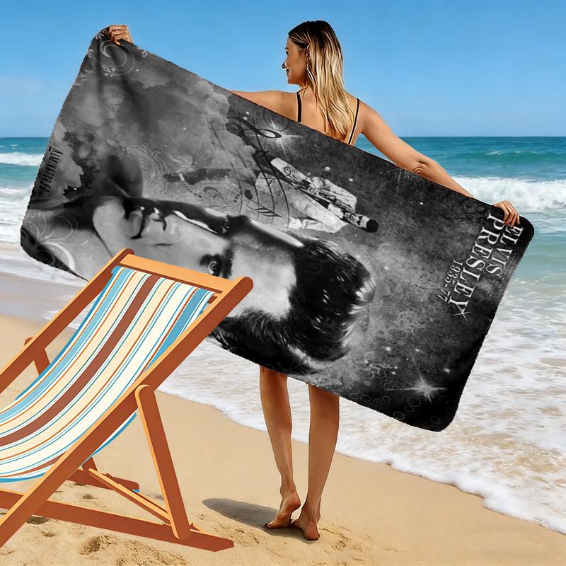 Music Elvis Print Beach Towel, Large Soft Quick Dry Towel for Beach Camping Swimming