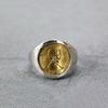 Adjustable Vintage Copper Coin Ring With Rhinestone Rays Unisex Retro Statement Jewelry Men Women