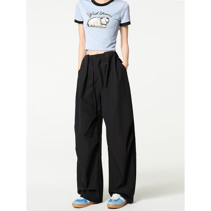 

Quick-drying scissor pants women s design sense lazy wide-leg overalls new pear-shaped body drape sports pants XL чёрный