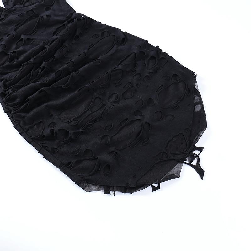 GMXIA Sexy Mikro Permeabilní Sukně Dámské Tmavé Roztrhané Slim Rozparek Zavinovací Bokový Pás Šaty