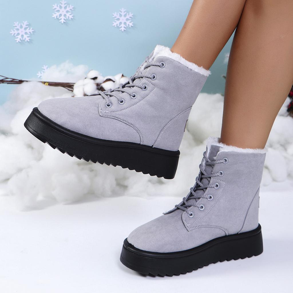 Women's Winter Chunky Platform Snow Boots Anti-Slip Comfortable Short Booties Shoes With Faux Fur Lining for Women Lace-Up Faux Suede Warm Ankle Boots