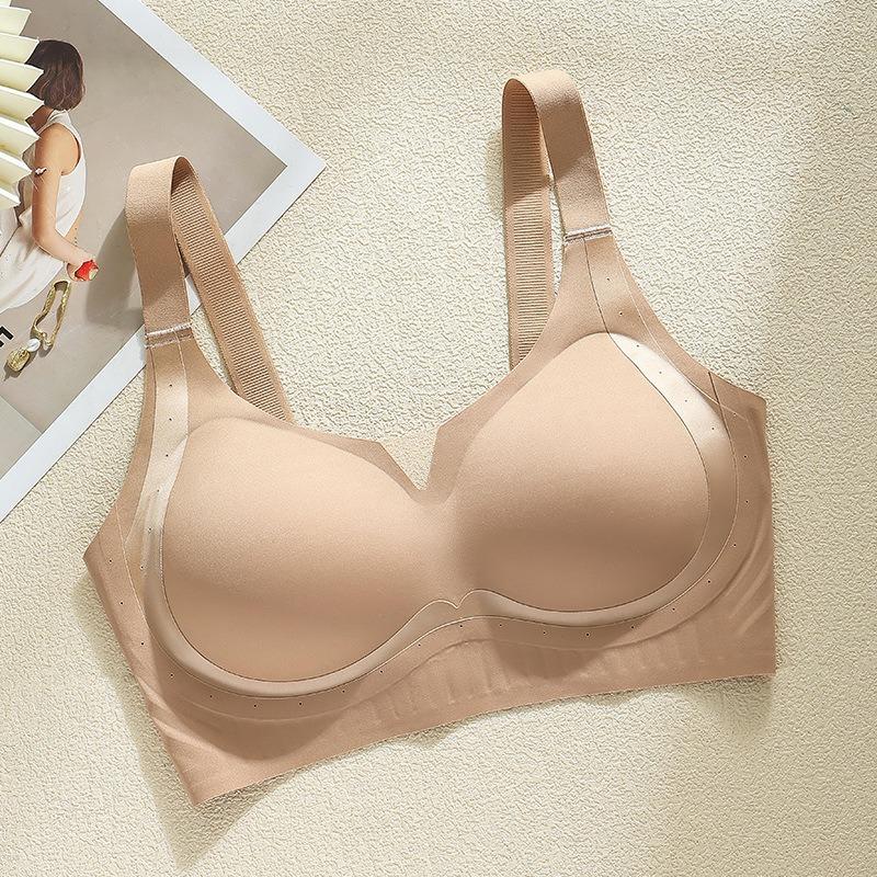 Plus Size Women Seamless Thin Full Cup Wireless Gathering Bra For Large Bust