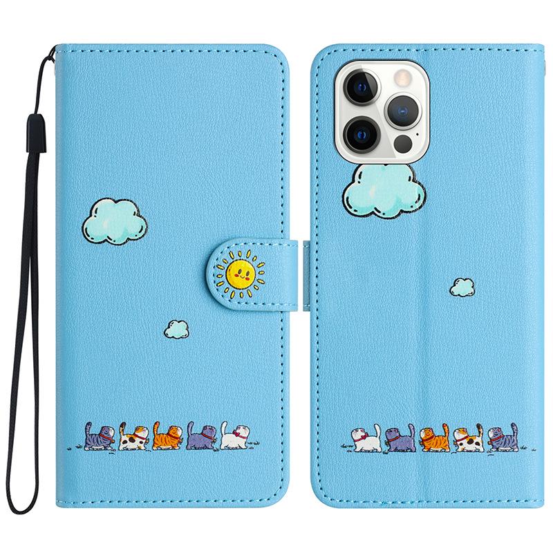Tegneskinn lommeboktelefondeksel for iPhone15, Samsung S24, Xiaomi, OPPO, VIVO - full pakke med kortspor.