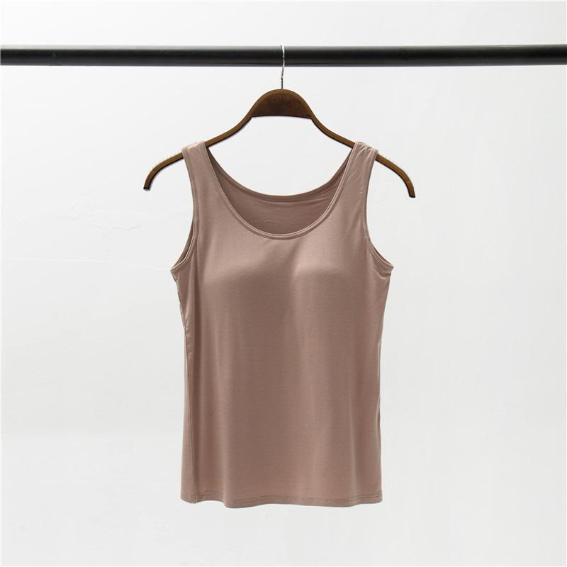 Modal Women's Wireless Strappy Tank Top with Built-in Bra Cups for Yoga