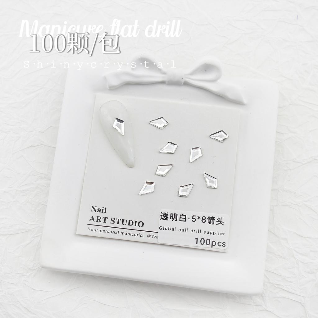 Nail Art White Flat Bottom Special-Shaped Diamond Size Mini Water Drop Love Square Transparent Diamond Jewelry White Rectangular Diamond